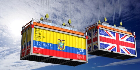 Shipping containers with flags of Ecuador and United Kingdom - 3D illustration