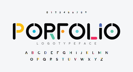 Portfolio modern abstract digital alphabet font minimal technology typography creative urban vector illustration
