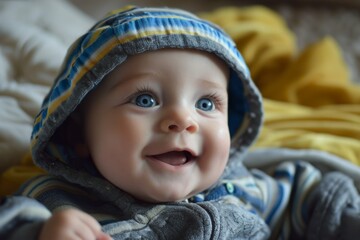 cute baby boy with blue eyes and smile 