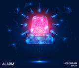 Fototapeta Sport - The hologram is an alarm. A flashing light made of polygons, triangles of points and lines. The alarm is a low-poly compound structure. Technology concept vector.