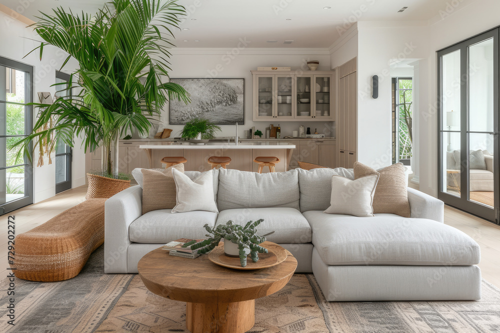 A Beautiful living room interior in new luxury home with open concept ...