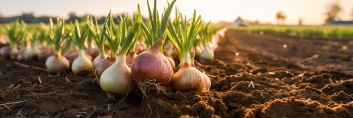 Canvas Print - Onions on ground in the farm.