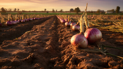 Wall Mural - Onions on ground in the farm.