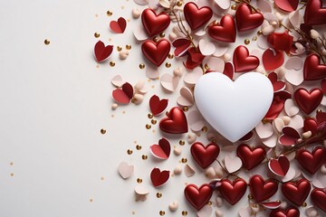 Wall Mural - Large white heart and small red white hearts and beads.Valentine's Day banner with space for your own content.