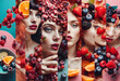 Collage of women portraits with berries,