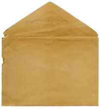 Front Of Open Vintage Antique Envelope, Faded And Torn, Brown Yellowed Paper With Texture And Pencil Marks, PNG