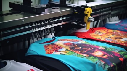 Wall Mural - A dynamic image capturing a T-shirt printing machine in operation. Ideal for showcasing the process of custom T-shirt production.