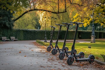 Wall Mural - Electric scooters parked in the park