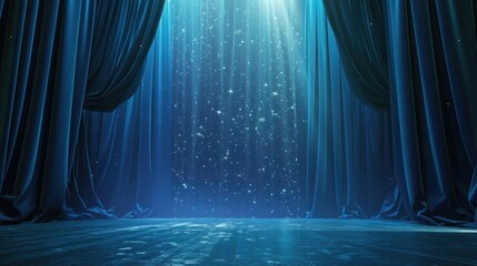Wall Mural - a stage with blue curtains and a starry sky backdrop. suitable for theatrical performances and event