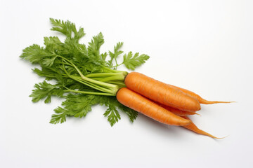 Poster - A carrot with green leaves on white background.