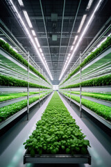 Poster - Agricultural greenhouse with hydroponic shelves, Hydroponics farm in building with high technology farming. Agricultural technology concept.