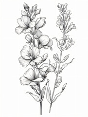 Wall Mural - Black and white style line style snapdragons flowers