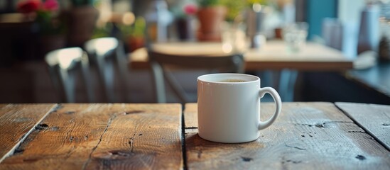 Poster - Cafe's table with a white mug.