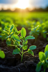 Poster - Growing soy, Young soy in field.