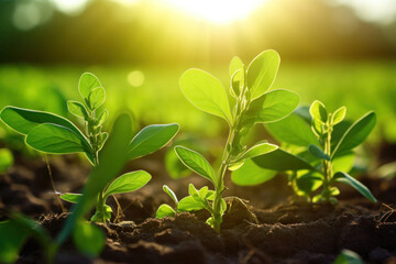 Poster - Growing soy, Young soy in field.