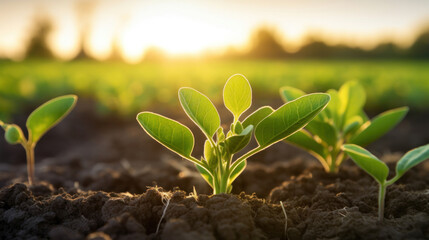 Wall Mural - Growing soy, Young soy in field.