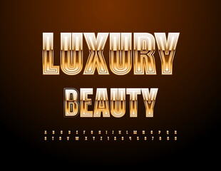 Poster - Vector chic logo Luxury Beauty with shiny elegant Font. Gold set of Alphabet Letters and Numbers