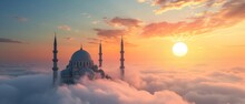 Golden Hour Casts Warm Tones On The Clouds And Mosque 