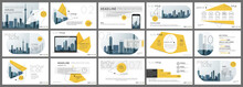 Abstract White, Yellow Slides. Brochure Cover Design. Fancy Info Banner Frame. Creative Set Of Infographic Elements. Urban. Title Sheet Model Set. Modern Vector. Presentation Templates, Corporate.