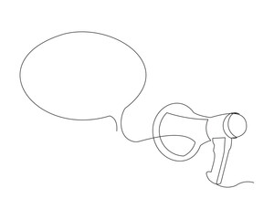 Wall Mural - Continuous single line sketch drawing of megaphone speaker with bubble chat. One line art of sound tool equipment vector illustration