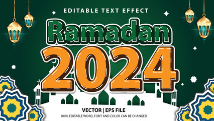 Wall Mural - Editable text effect Ramadan 2024 welcome with mosque and Arabic Decoration with 3d font concept