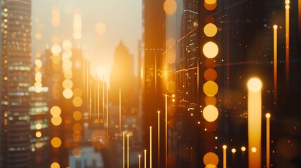 Aufkleber - Financial abstract background with city skyscapers and financial charts : Generative AI