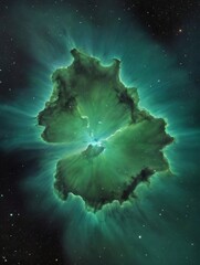 Wall Mural - photo of green universe space nebula, cosmic background