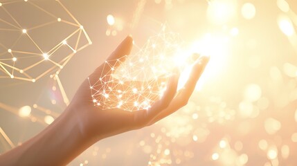 Aufkleber - Metaverse Virtual Technology.Woman hand holding global network connection. Internet communication, Wireless connection technology. Futuristic technology with polygonal shapes. : Generative AI