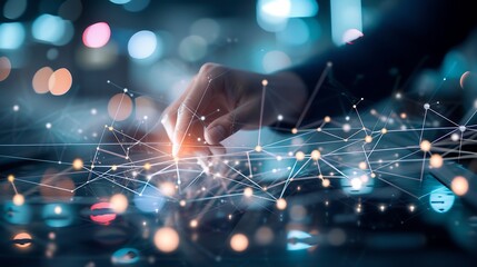 Aufkleber - Digital technology, internet network connection, digital marketing IoT internet of things. Man using computer with internet global network connecting and smart city, innovative technol : Generative AI
