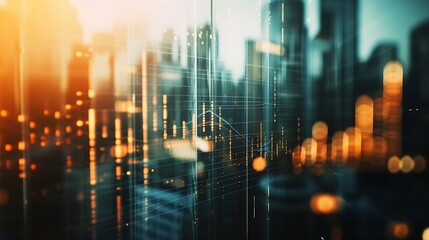 Aufkleber - Financial abstract background with city skyscapers and financial charts : Generative AI