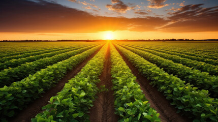 Canvas Print - Agricultural, soy plantation on field.