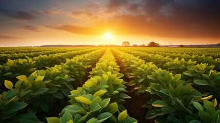 Wall Mural - Agricultural, soy plantation on field.