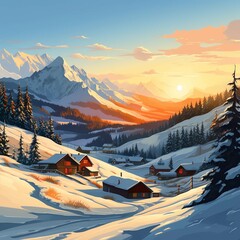 sunrise in the mountains illustration