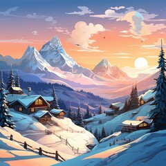 Wall Mural - winter mountain landscape Illustration 