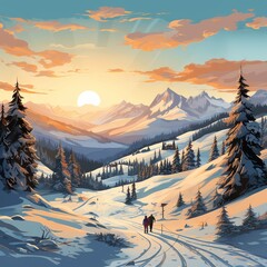 Wall Mural - winter mountain landscape Illustration 