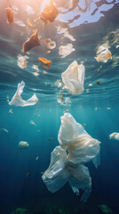 Wall Mural - Plastic bags polluting the oceans and endangering marine life.