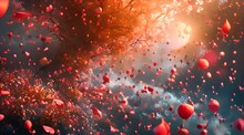 The Tree Of Life Floating In The Air As It Drops The Red Petals Of Its Flowers