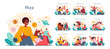 © inspiring.team - Rizz concept set. Expressive scenes of social interaction and self-presentation. Confidence, charm, and humor in communication. Diverse characters engaging in dialogue and connection. Vector.