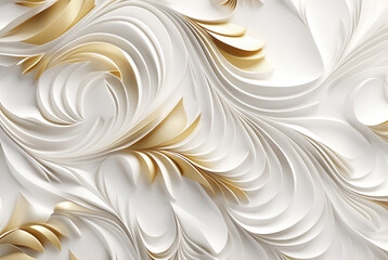 Wall Mural - White and gold flower, paper cut style. White paper cut background, white and gold wallpaper GenerativeAI