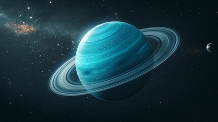 Poster - Photo concept of Uranus, emphasizing its axial tilt and rings from a tilted perspective Generative AI