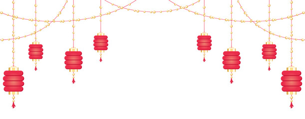 Wall Mural - Hanging Chinese New Year Lanterns Banner Border, Lunar New Year and Mid-Autumn Festival Graphic