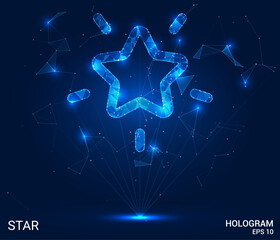 Wall Mural - the hologram is a star. a star made of polygons, triangles of points and lines. a star with round co