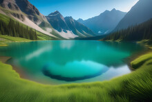 Spectacular Mountain Lake With Crystal Clear Turquoise Water And Majestic Snow-Capped Peaks