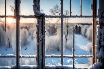 Poster - View from country house window in winter