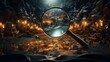 Realistic photo of a magnifying glass against a research-themed background, symbolizing exploration and detailed investigation Generative AI