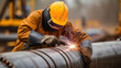 © ADDICTIVE STOCK - Skilled welder working on industrial steel pipe Generative AI image