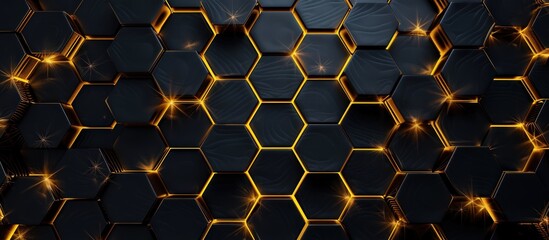 Illustration gold geometric hexagon three dimension abstract background. AI generated