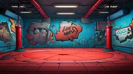 Wall Mural - empty background 3D cartoon a fighting platform