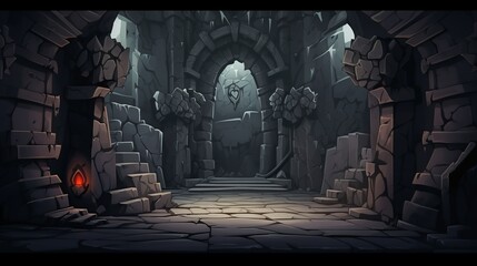 dungeon interior empty background 3D cartoon