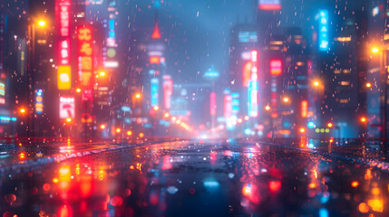 Wall Mural - A futuristic cityscape, with neon lights as the background, during a vibrant urban night